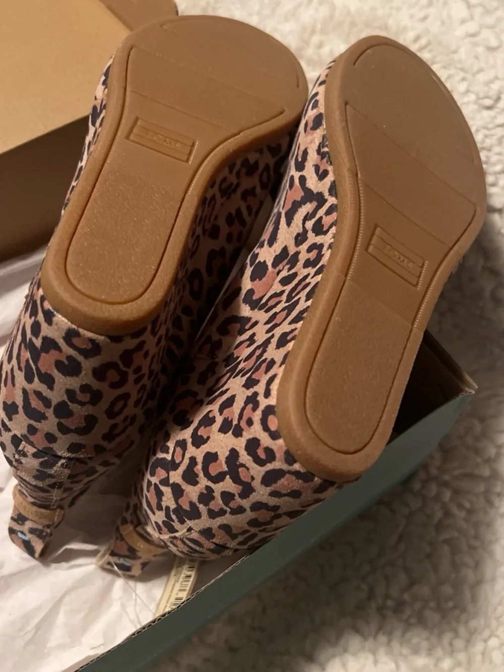 TOMS New With Tags Leopard Print Wedge Booties - Black/Tan